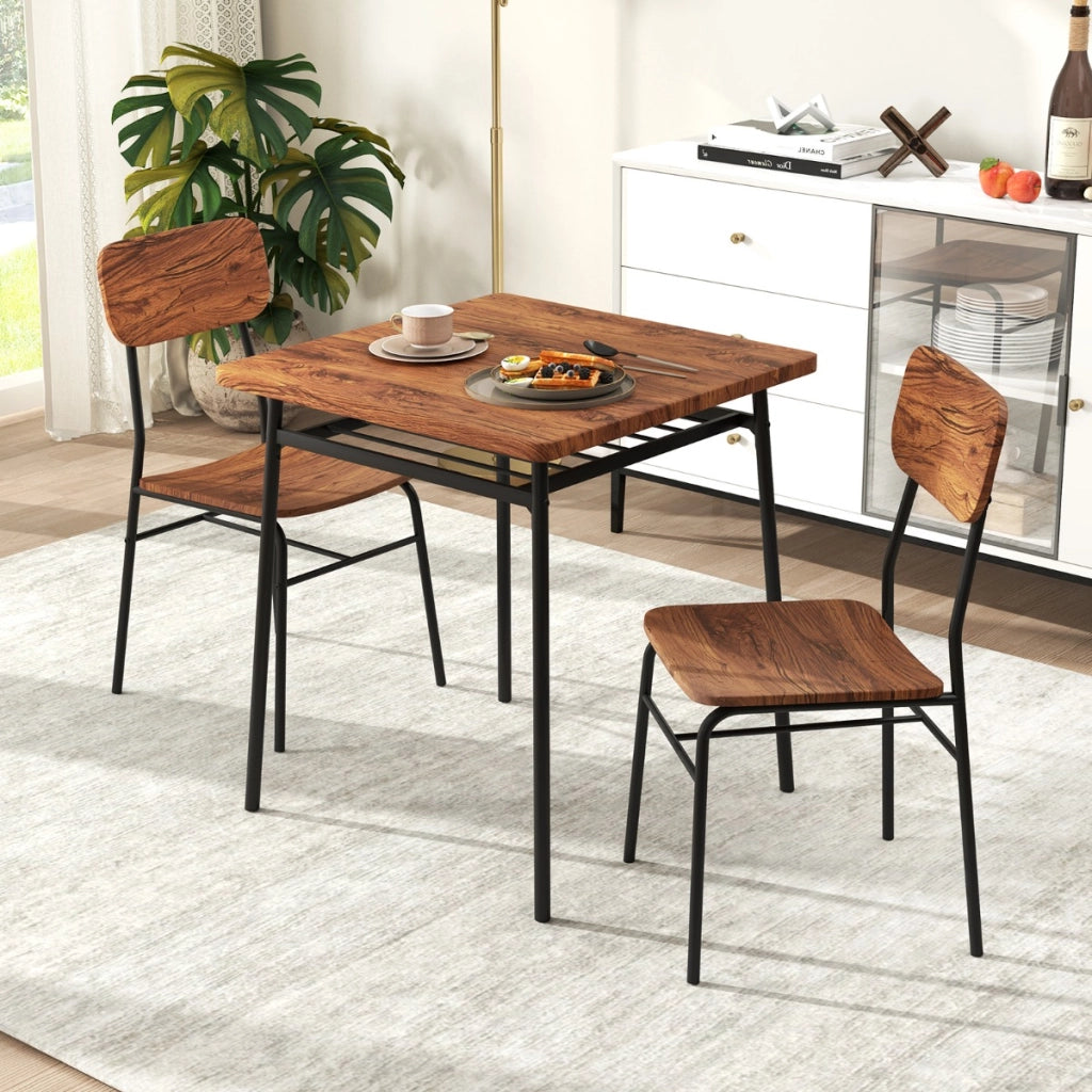 Set da pranzo 3 pezzi per angolo colazione-Tavolo e sedie da cucina quadrato con scaffale di stoccaggio Caff¨¨