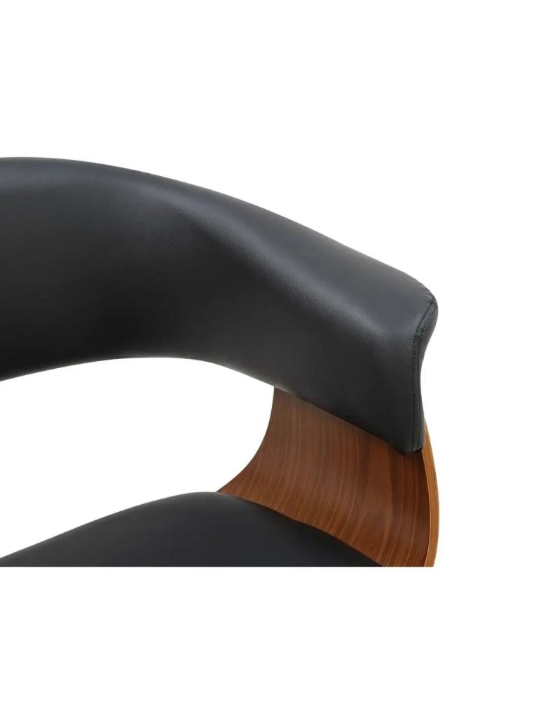 Sedia contemporanea NERA in pelle artificiale nera e struttura effetto legno scuro con braccioli