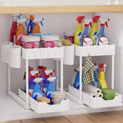 Organizzatore cucina 2 piani - Sotto il lavandino ripiano - Gancio e coperchio - Ripiano erbe - Organizzatore lavandino - Organizzatore cucina - Cassetto organizzatore - Per cucina e bagno - Bianco - 2 set