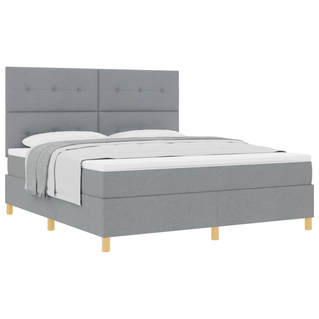 Letto con Rete a Molle e Materasso Grigio Chiaro Super King in Tessuto