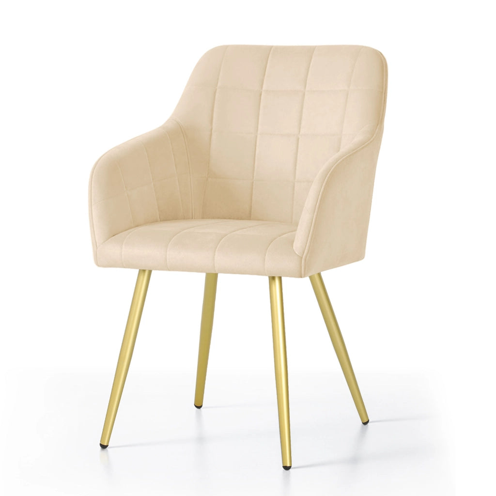 Set di 4 Sedie imbottite con cuciture quadrate LUXANO Beige gambe oro