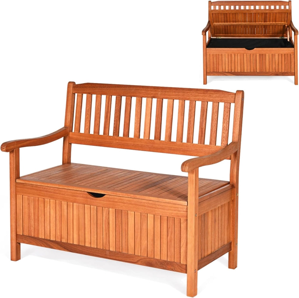COSTWAY Panchina da Giardino con Contenitore di Legno, Cassapanca da Esterno 2 Posti con Strato Interno Impermeabile, per Cortile e Ingresso, Portata 360 kg, 107 x 59 x 90 cm (Modello 2)