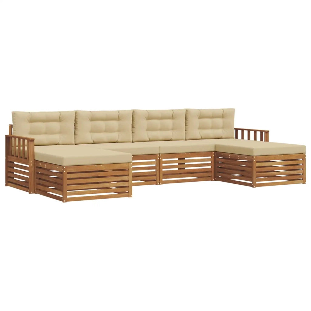 Set divani 6 pcs Naturale e Beige Legno di Acacia Massello