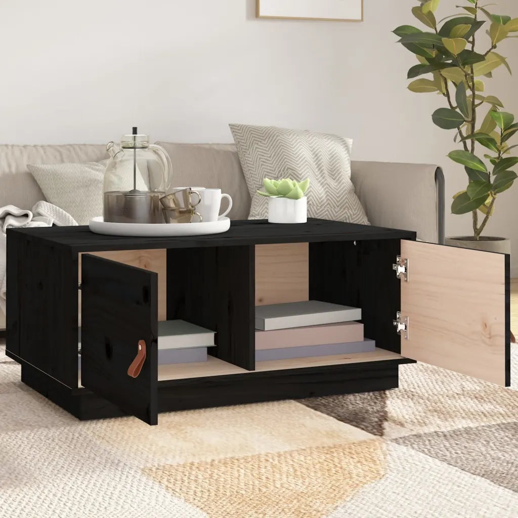 Tavolino da Salotto Nero 80x50x35 cm in Legno Massello di Pino 818254