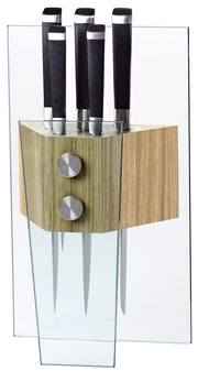 Ceppo in Vetro Temprato e Legno con 5 Coltelli Marte Alexander Crystal Smeraldo