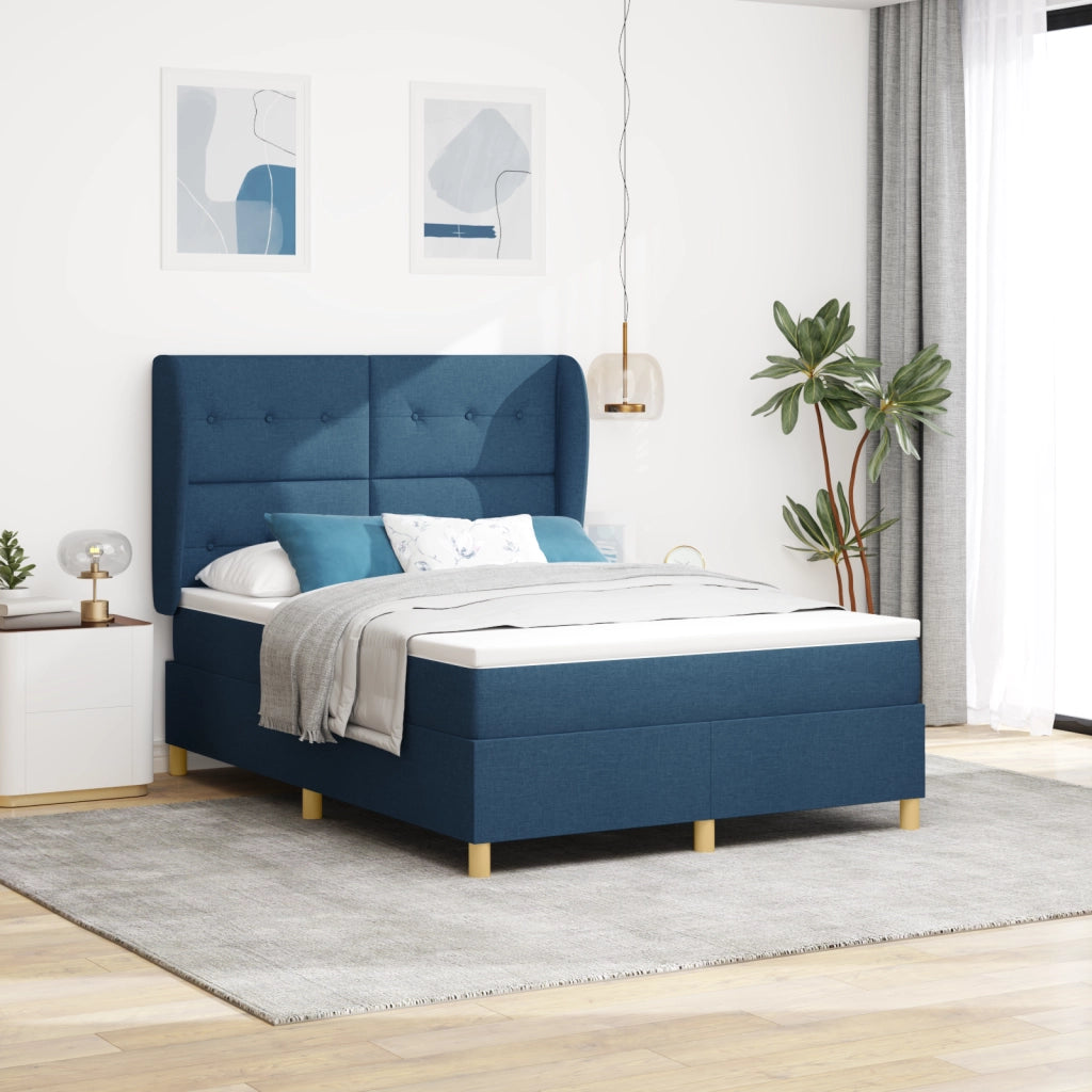 Letto Box Spring con Materasso Blu 140x200 cm Tessuto