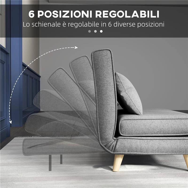 POLTRONA LETTO 3 IN 1 CON SCHIENALE RECLINABILE SU 6 POSIZIONI IN TESSUTO, 94X78X80 CM, GRIGIO