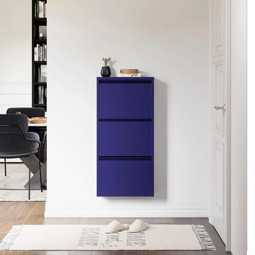 Scarpiera Sokndal con 3 Contenitori Ribaltabili Portascarpe in Metallo - Blu Notte [en.casa]