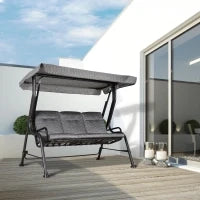 Dondolo da Giardino per 3 Persone con Tettuccio Regolabile e Cuscini, 200x120x170cm, Nero