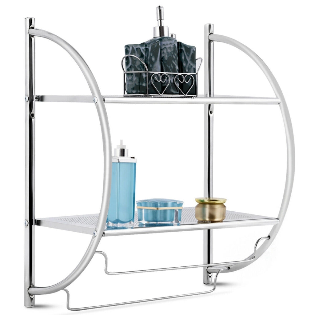 Portasciugamani da parete per bagno-Mensola a 2 ripiani in acciaio inossidabile 45x26x55cm Argenteo