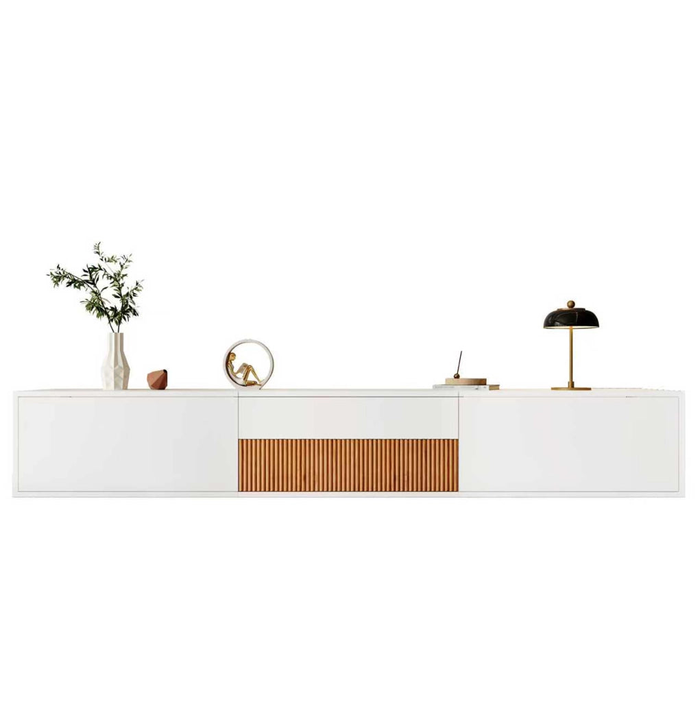 Mobile TV 180x34x30 cm con ripiano estraibile e doppio montaggio in truciolato bianco