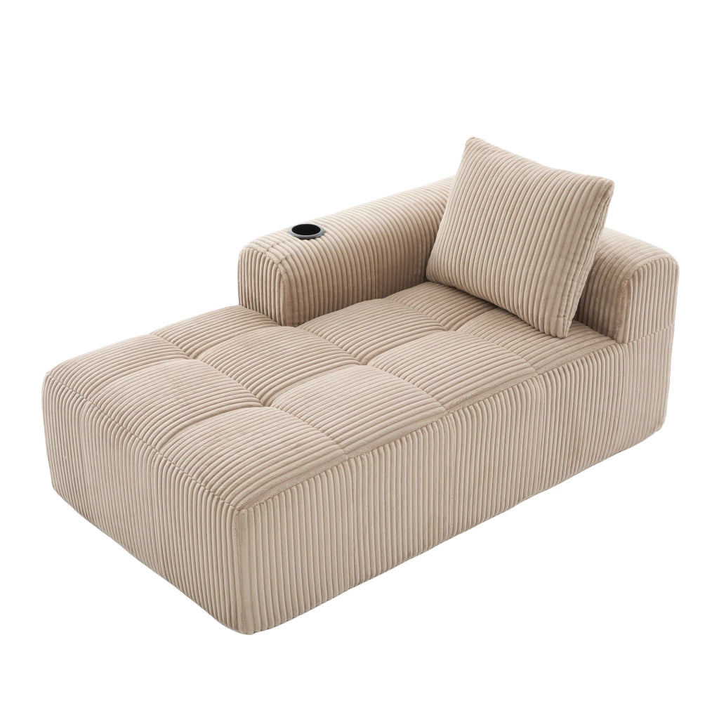 Divano compatto con vani laterali e portabicchieri; 158 × 93 × 61 cm; velluto a coste; kaki