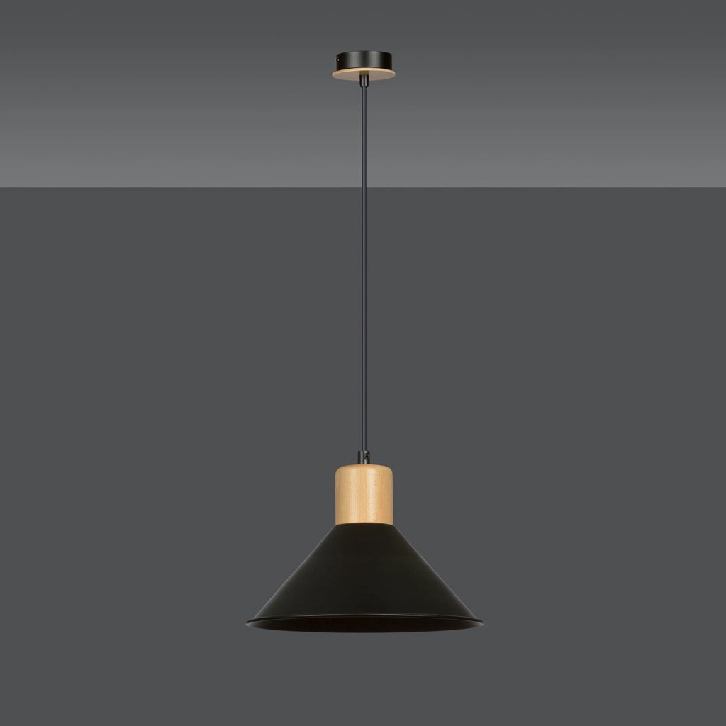 Sospensione Nordica 1 Luce Chandra In Acciaio Nero E Legno