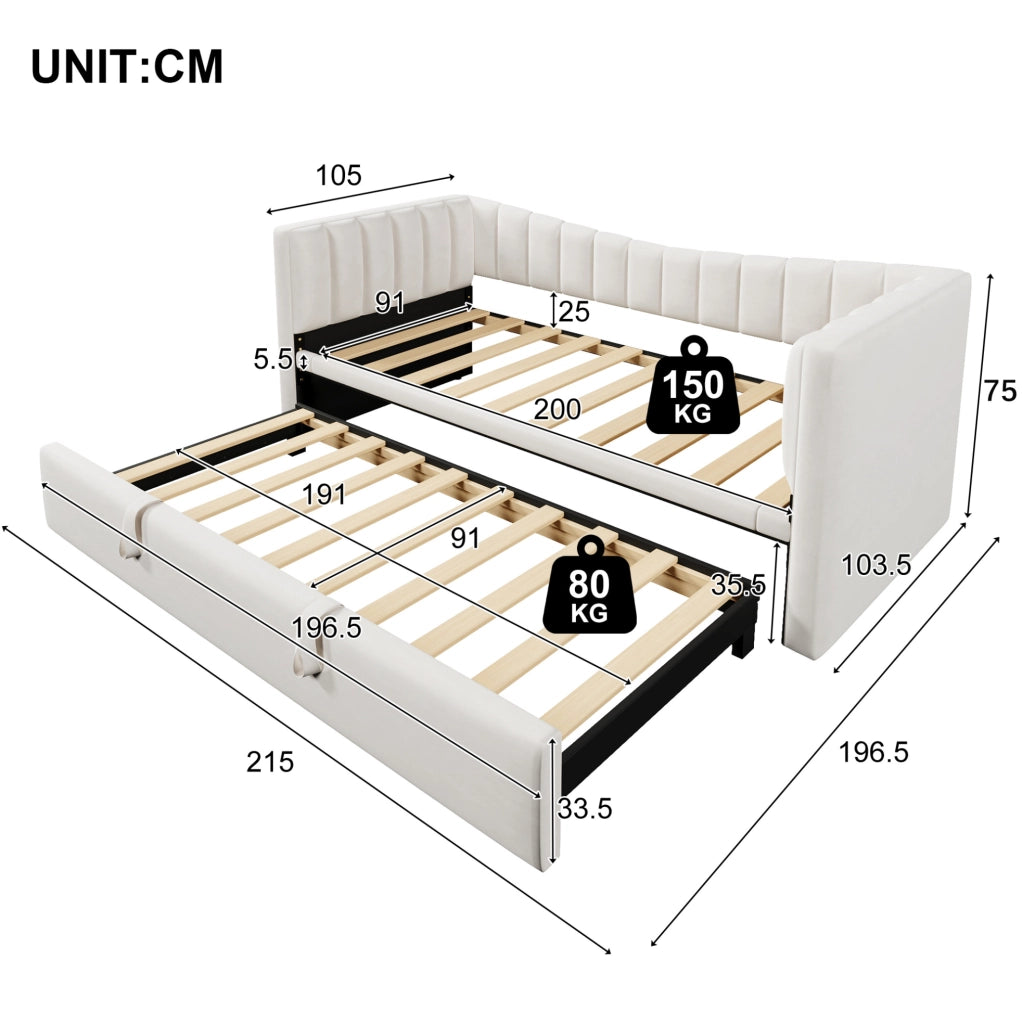 Divano letto 215x196.5x75 cm con letto estraibile; facile da pulire; velluto; bianco