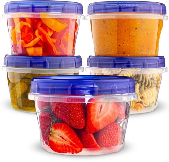 Contenitori alimentari in plastica con coperchio a giroscopio, 473 ml, 5 pezzi, per ritiro, resistente a microonde, congelatore e lavastoviglie, BPA libero