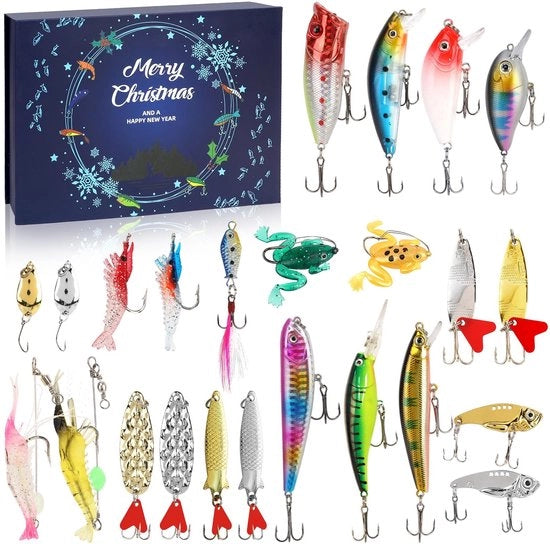 Calendario dell'Avvento per uomini 2025 - Calendario dell'Avvento per pescatori - Calendario dell'Avvento per pesci - Regali di Natale per uomini - Ragazzi/Adolescenti - 24 alta qualità pezzi da pesca - Calendario da pesca dell'Avvento
