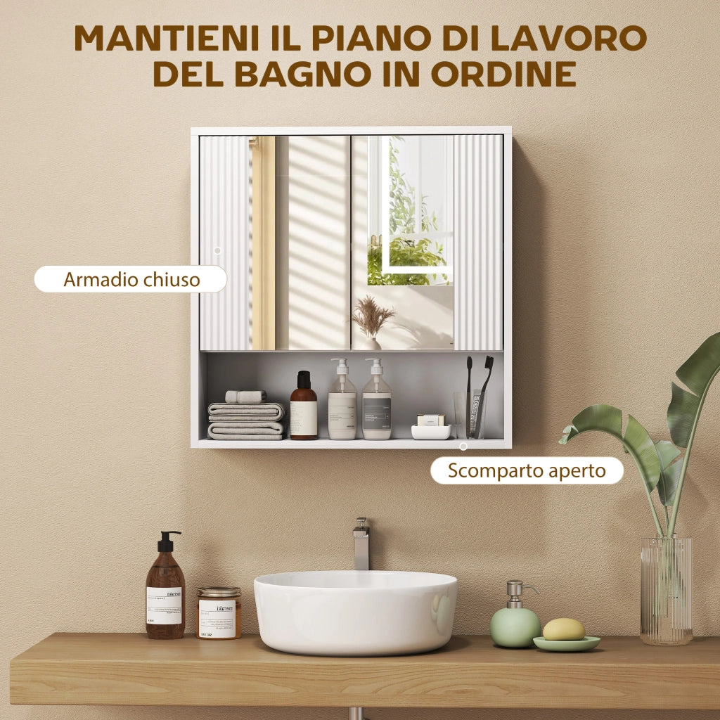 Armadietto da Bagno Parete 60x16x60 cm Mobiletto Ante Soft-Close e Ripiano Regolabile in MDF Bianco