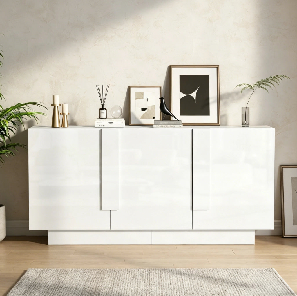 Credenza 160x35x60 cm a 3 ante con ripiani regolabili in truciolato bianco