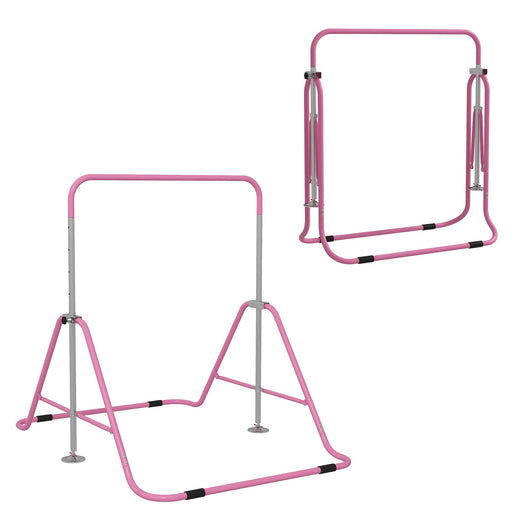 Barra Trazioni per Bambini Pieghevole Altezza Regolabile 88-128 cm in Acciaio Rosa