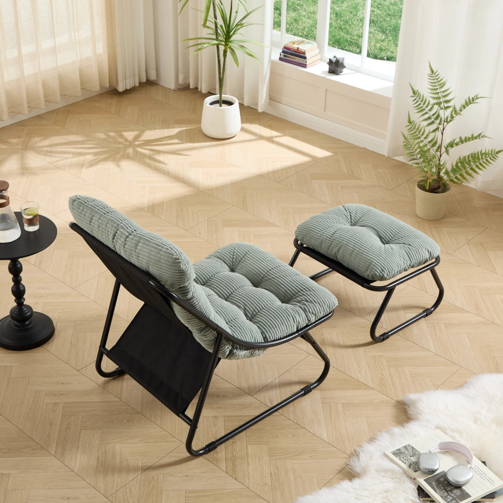 POLTRONA da esterno con pouf 65x78x86 cm in acciaio verde chiaro