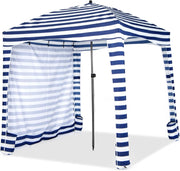 Tenda da Spiaggia Pieghevole 183 x 183 cm, Tenda da Mare con Borsa di Trasporto, Parete Removibile e 8 Tasche per Sabbia, per Spiaggia, Campeggio e Picnic (Blu e Bianco, 183 x 183 cm)