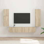 Set mobile TV 4 pz-Credenza per TV Rovere Sonoma Legno multistrato 859485