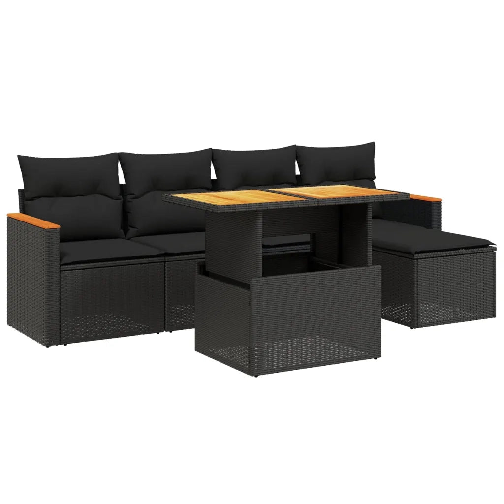 Set Divano da Giardino 6 pz con Cuscini Nero in Polyrattancod mxl 90391
