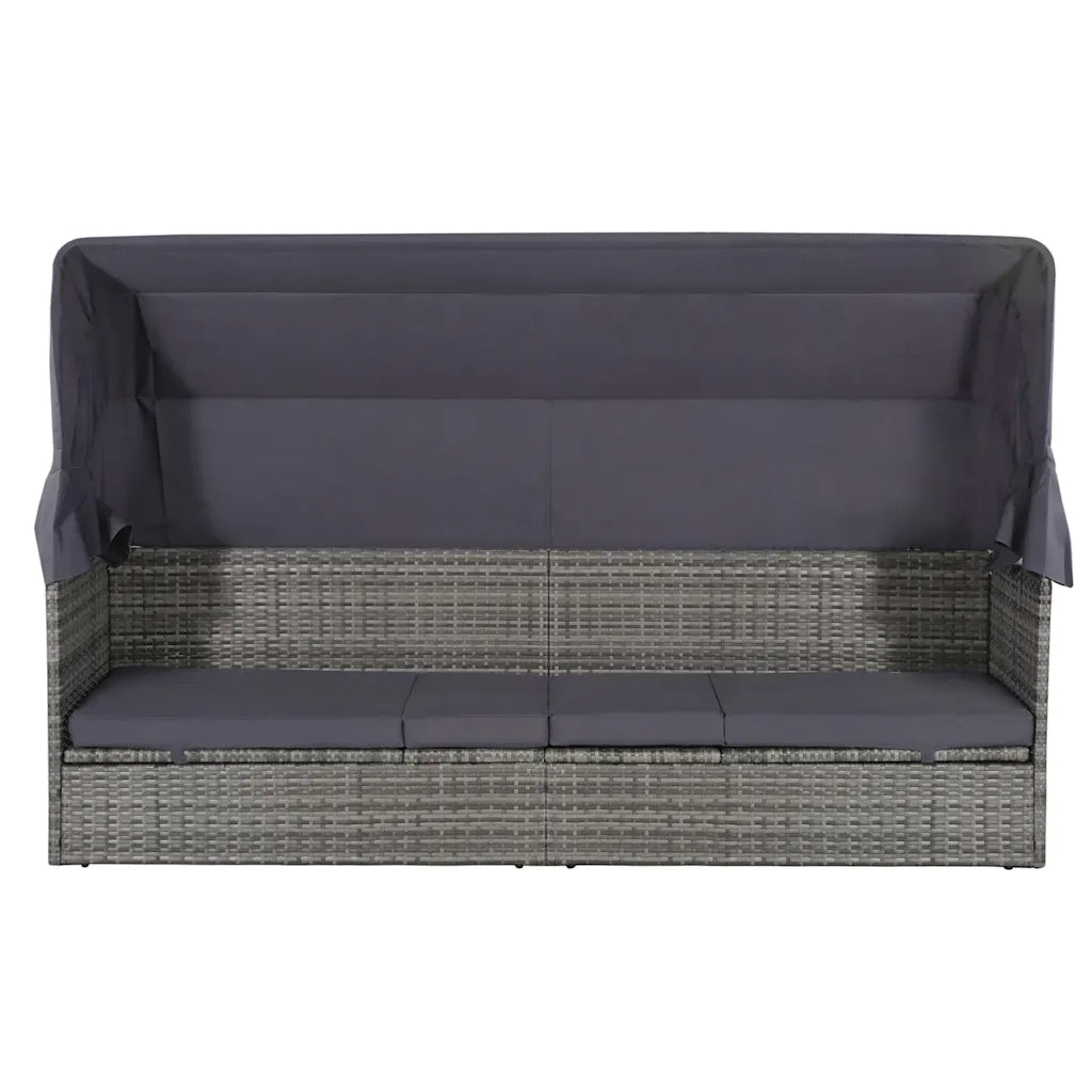 Lettino da Giardino con Tettuccio Grigio 205x62 cm Polyrattan 43962
