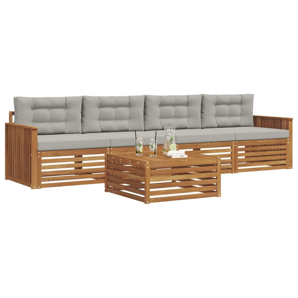 Set di divani da esterno 5 pcs Grigio Naturale e Chiaro