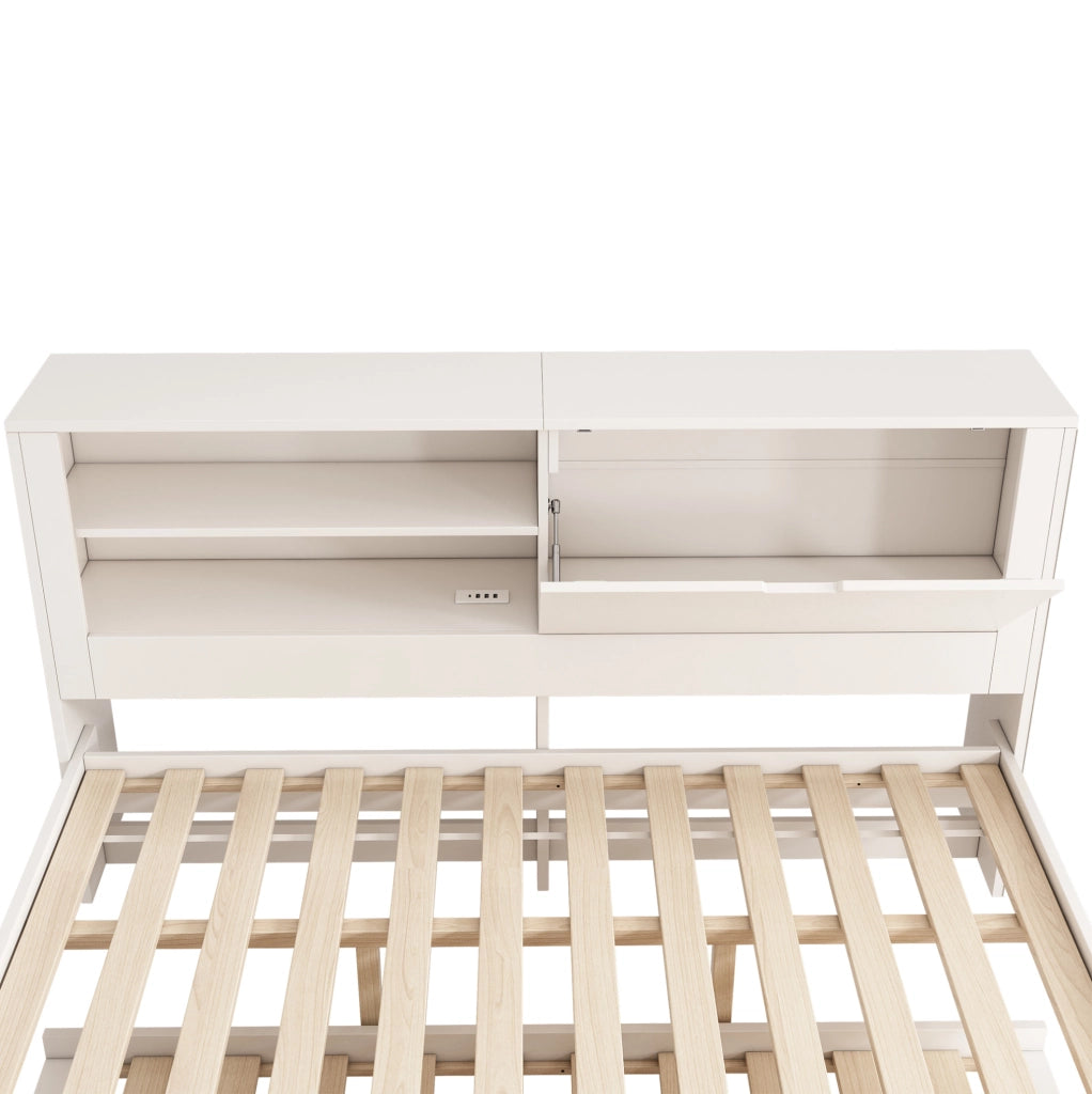 Sofabed con letto estraibile 140x190 cm; bianco; con vano portaoggetti e ricarica USB/USB-C