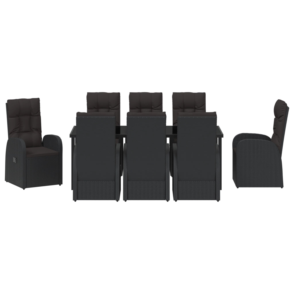 Set da Giardino in 9 Pezzi con Cuscini - Rattan Polietilene Nero