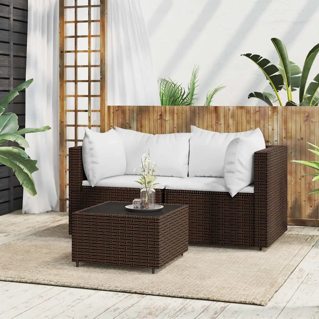 Set Mobili da Giardino 3 pz con Cuscini in Polyrattan Marrone CFW6416131
