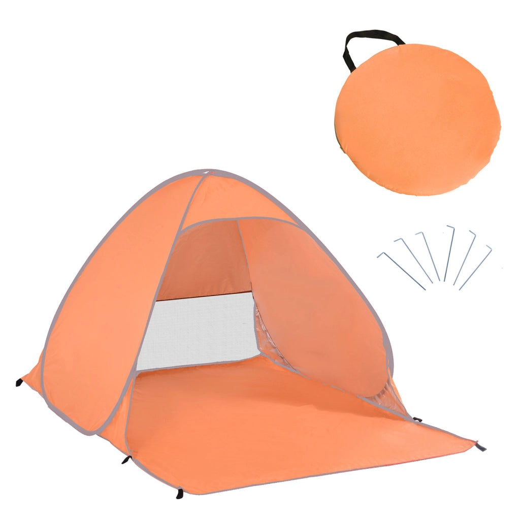 Tenda da Spiaggia Pop Up 200x150x119 cm Protezione UV 30+ e Borsa di Trasporto Arancione