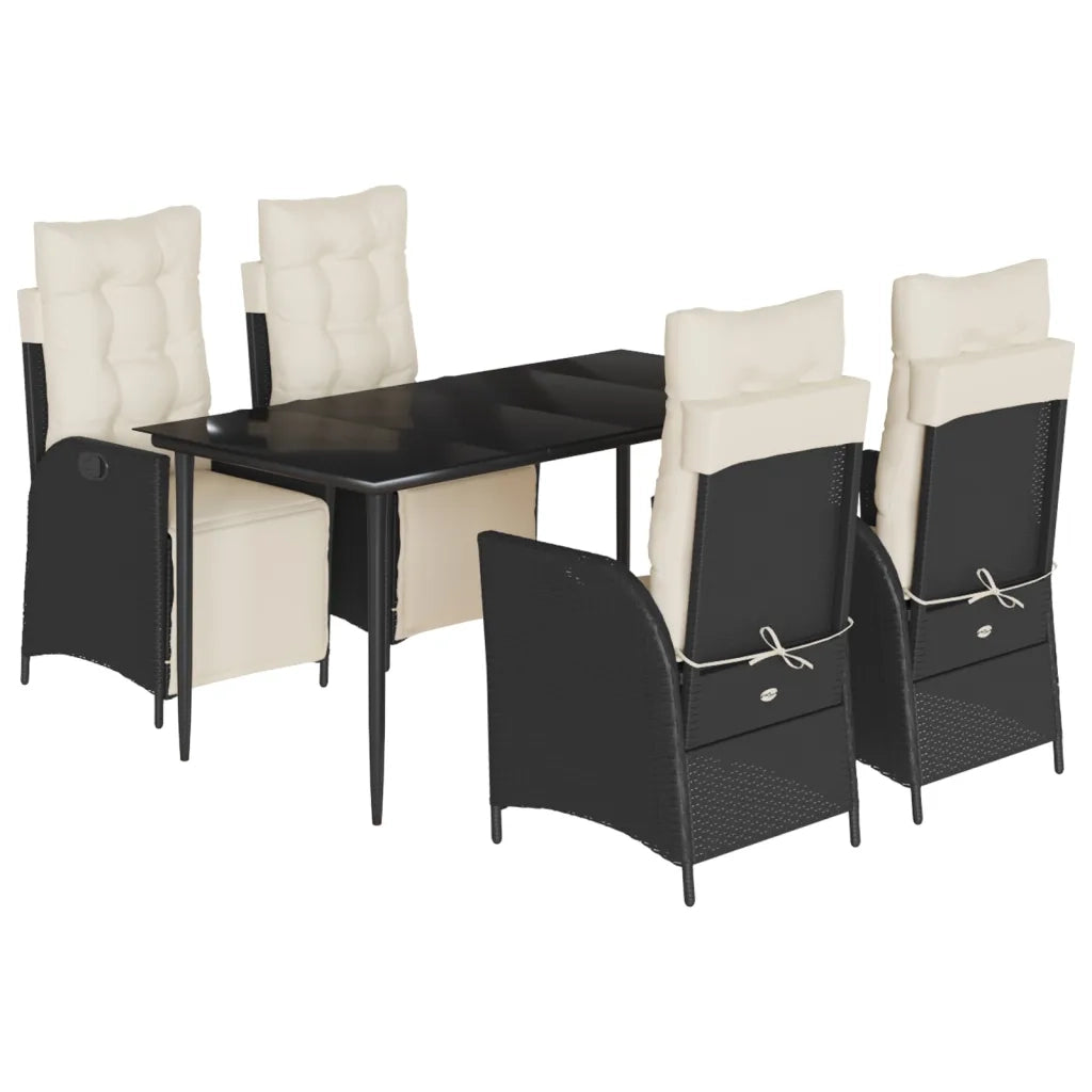 Set da Pranzo da Giardino 5 pz Nero con Cuscini in Polyrattan 3213381