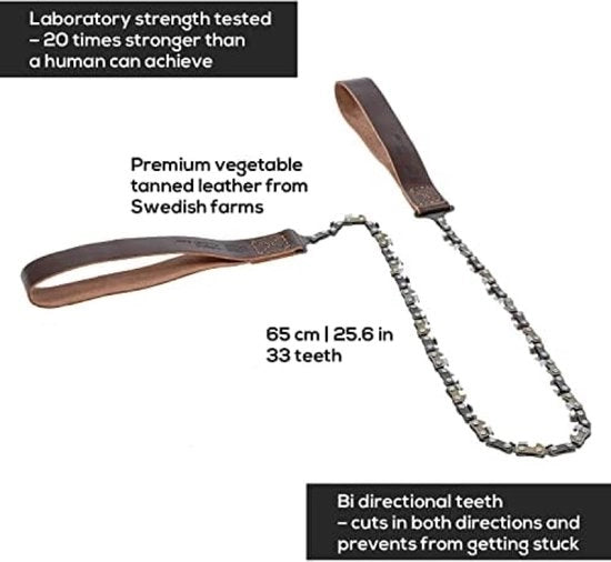 Survival Manicuredda a Mano - 65 cm Zappa a Catena Portatile - Manici e Supporto in Pelle Bio-Resistente - Zappa Outdoor per Campeggio, Bushcraft e Caccia - Realizzato in Svezia