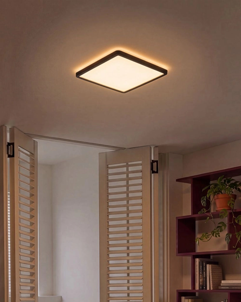 Plafoniera LED Nero in Materiale Sintetico Quadrata 30 cm Pannello Luminoso LED a Filo Soffitto con Telecomando