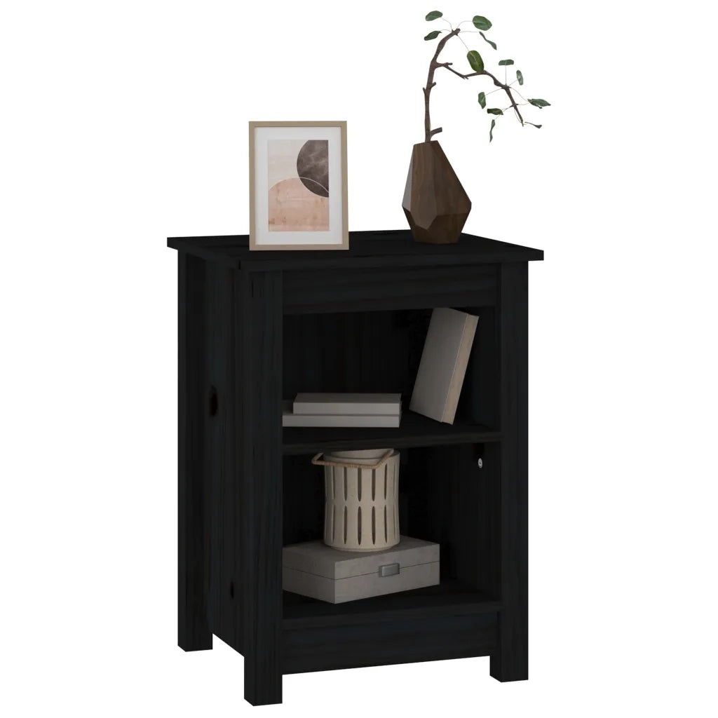 Comodino Nero 40x35x55 cm in Legno Massello di Pino cod mxl 30472