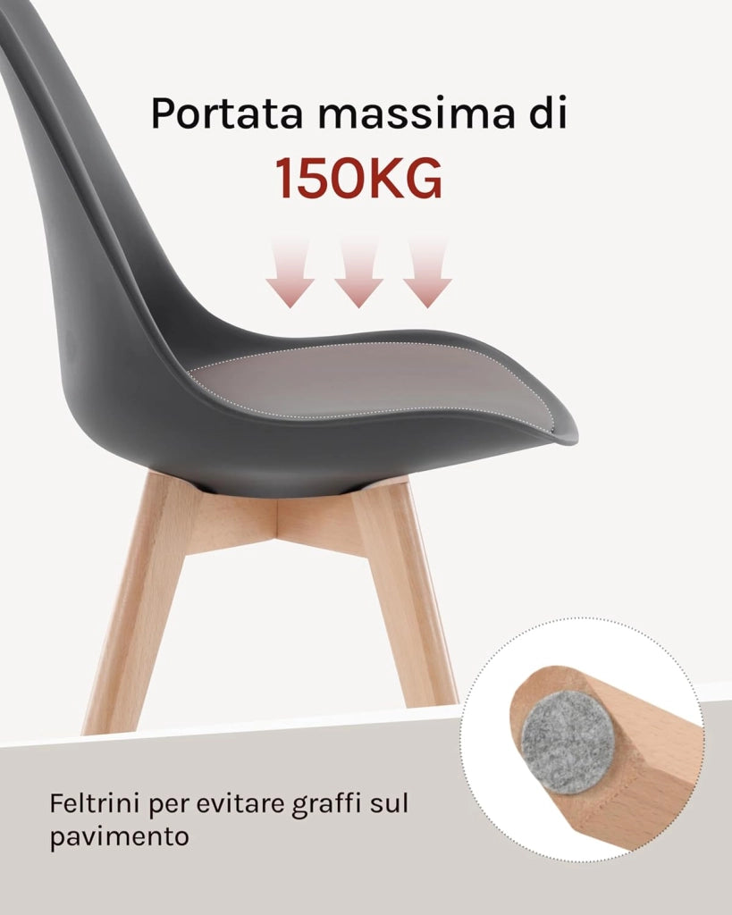 Sedie da Pranzo Set di 4, Sedie da Cucina, in Legno Massello e Pelle Sintetica, Capacità di Carico 150 kg, Grigio, BH29gr-4