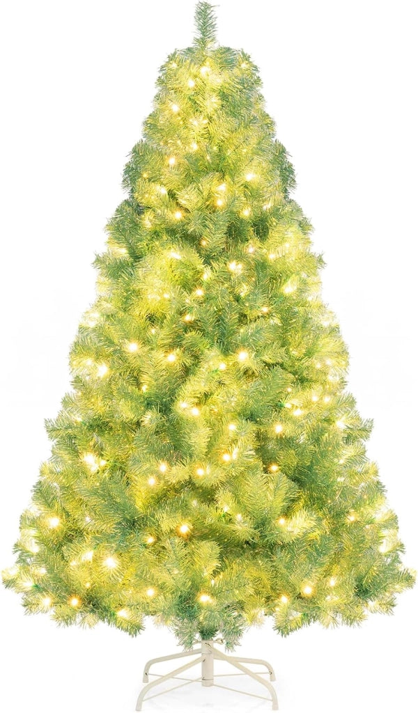 Albero di Natale 180 cm, Albero di Natale Preilluminato con 688 Rami Folti, 250 Luci LED Bianco Caldo, 8 Modalità e Base, Decorazione Natalizia per Casa e Ufficio (Verde, 180 cm)