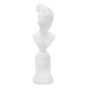 Scultura Statua Woman con piedistallo in resina bianca