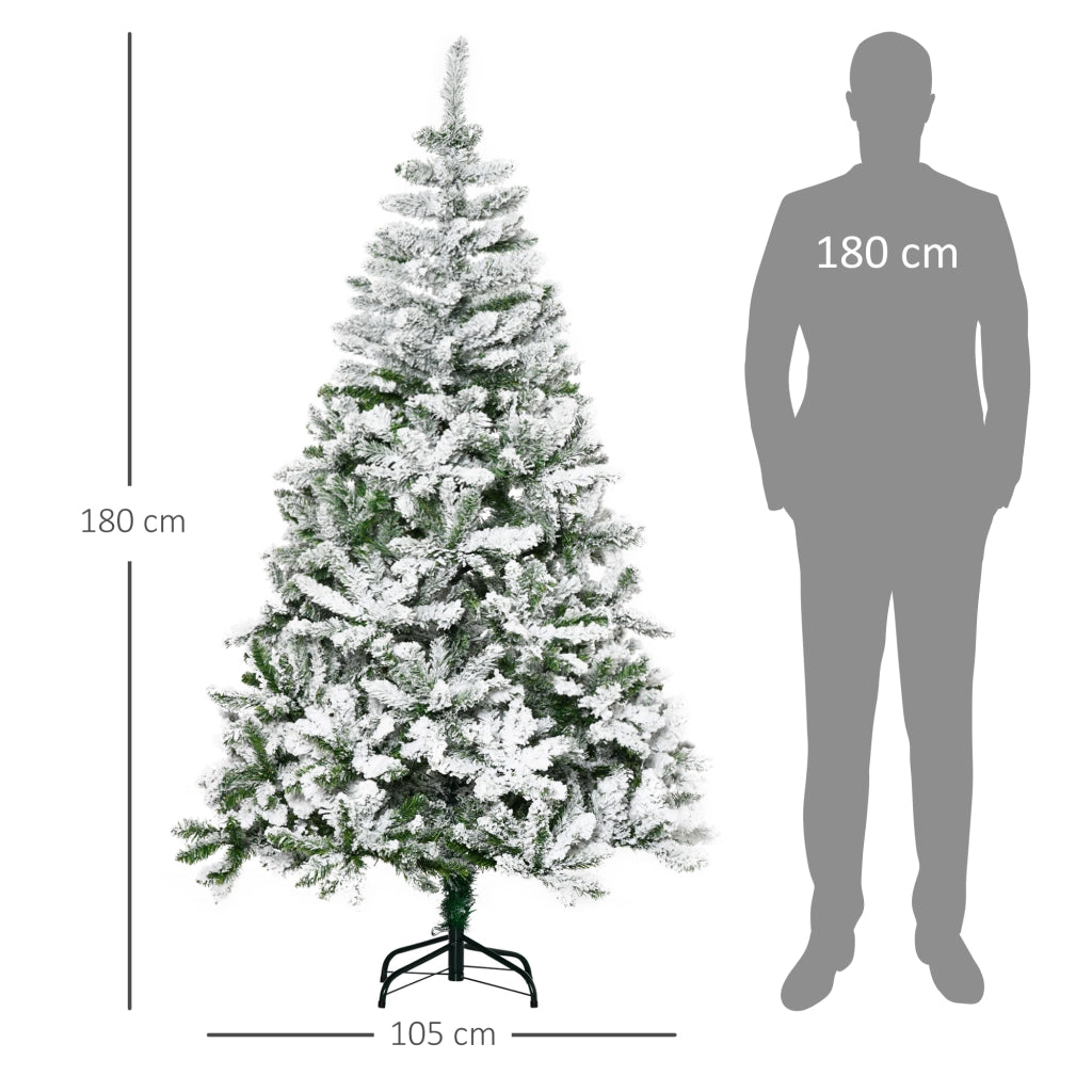 Albero di Natale artificiale, effetto neve, ignifugo, struttura a cerniera, verde/bianco