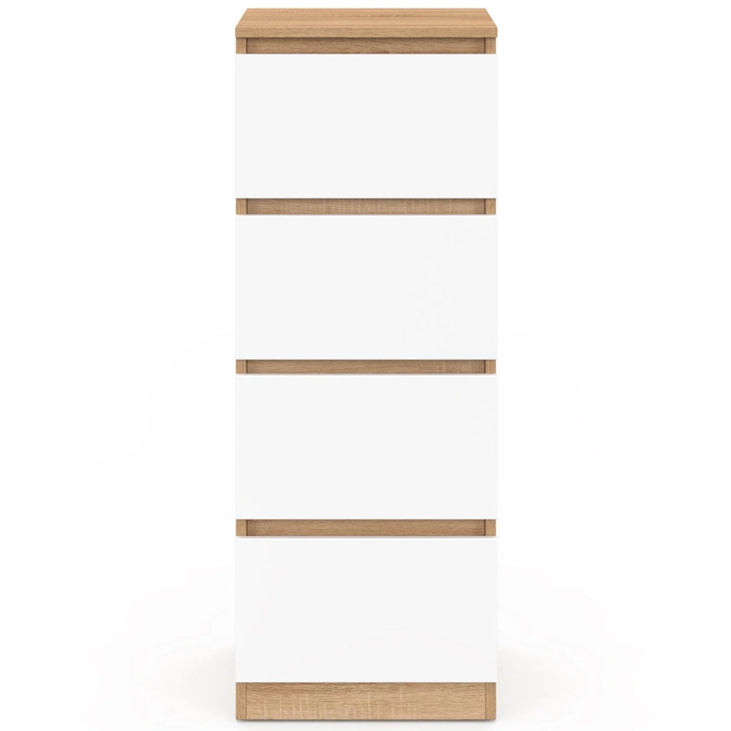 IDMarket - Mobile laterale a 4 cassetti TOMI 30 cm in faggio e chiffoniera bianca per ingresso bagno
