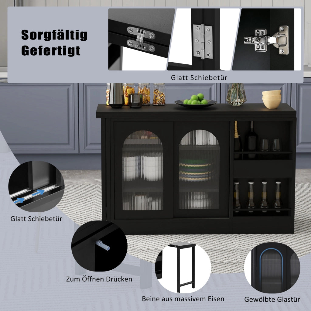Tavolo da pranzo - bar moderno - estraibile - girevole 360° - con vano - ante in vetro - nero