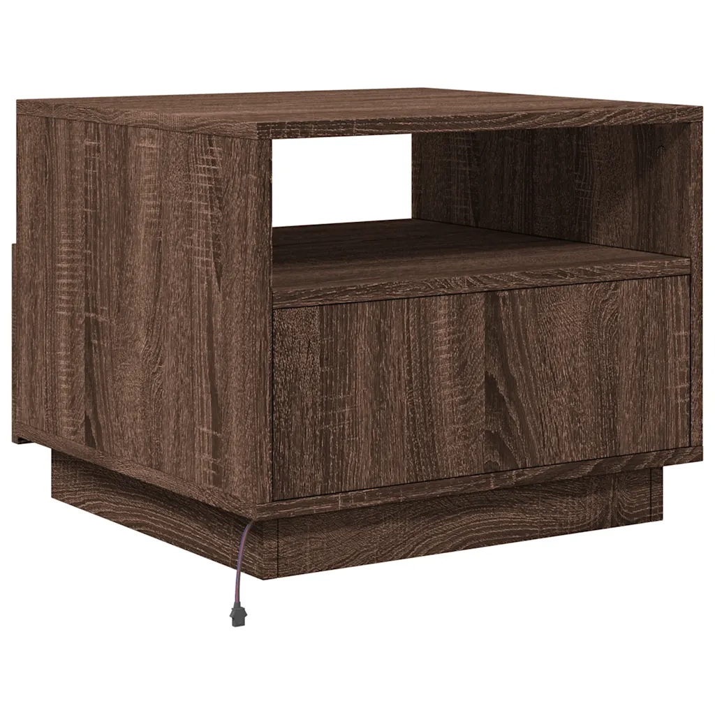Tavolino da Soggiorno con Luci LED Rovere Marrone 50x49x40 cm 839832