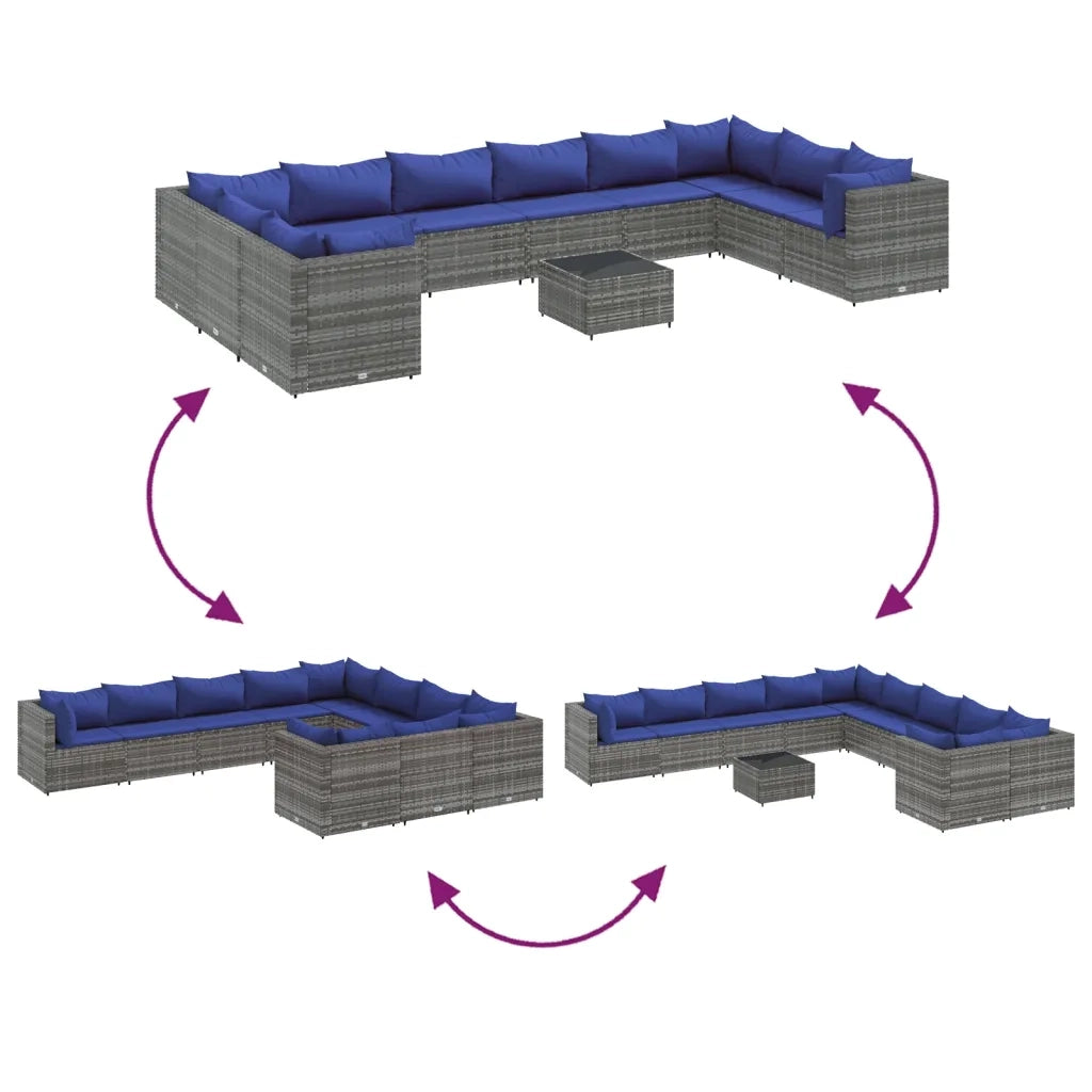 Set Divani da Giardino 11 pz con Cuscini in Polyrattan Grigio 3308343
