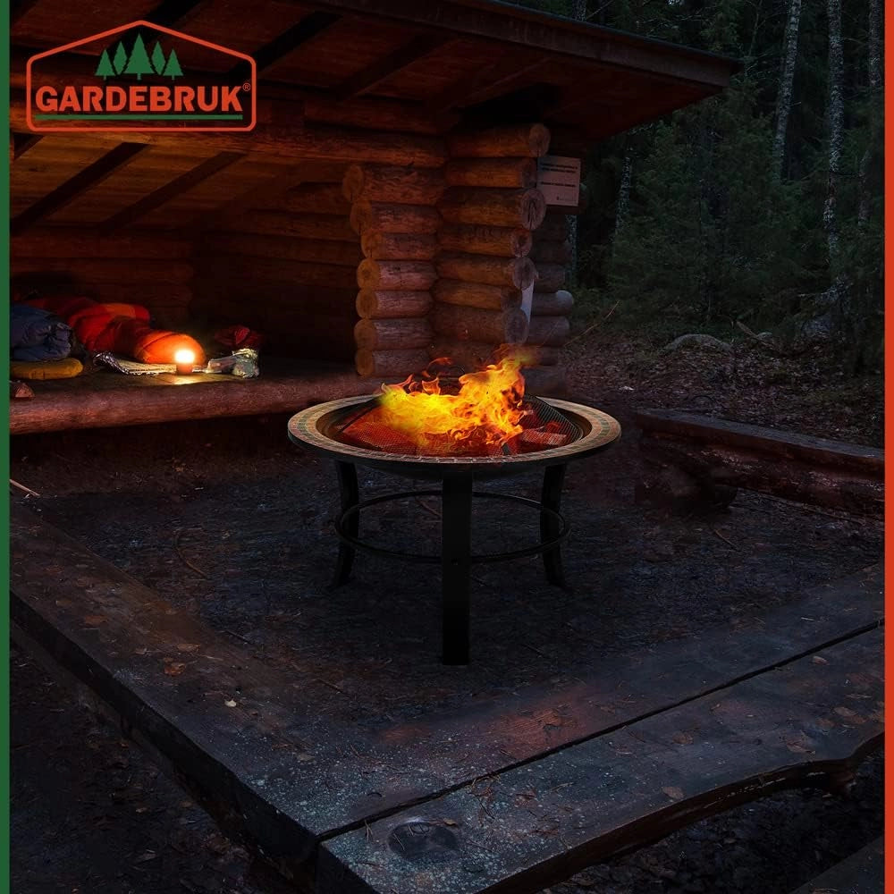 ® Braciere Rotondo Fuoco da Esterno Mosaico 76x76cm Parascintille Camino da Giardino Stufa Caminetto Patio