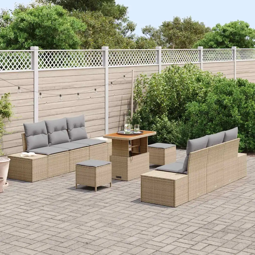 Set Divano da Giardino con cuscino 9 pcs Beige polyrattan