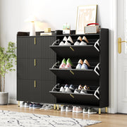 Set di 2 scarpiere salvaspazio a 3 ante ribaltabili, struttura regolabile, MDF, nero