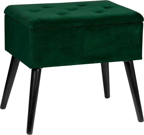 Sedile con spazio di stoccaggio - divano decorativo - tessuto lussuoso - robusto e elegante - supporto per gambe - verde scuro - 50x35x45 cm