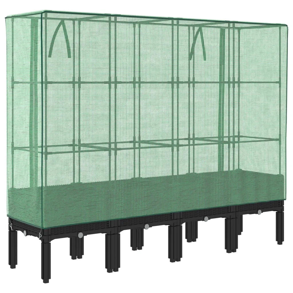 Fioriere | Cassetta per fiori | Letto Rialzato con Copertura Serra Effetto Rattan 160x40x140 cm